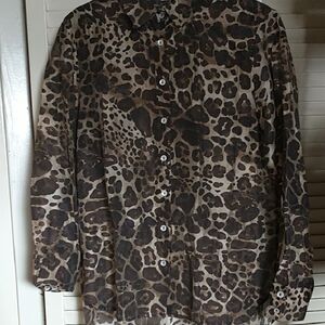 NWT Bailey 44 long sleeve leopard print button up top size small
